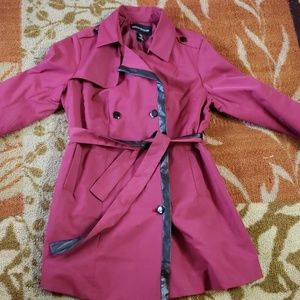 Plus size trench coat with faux leather detail.